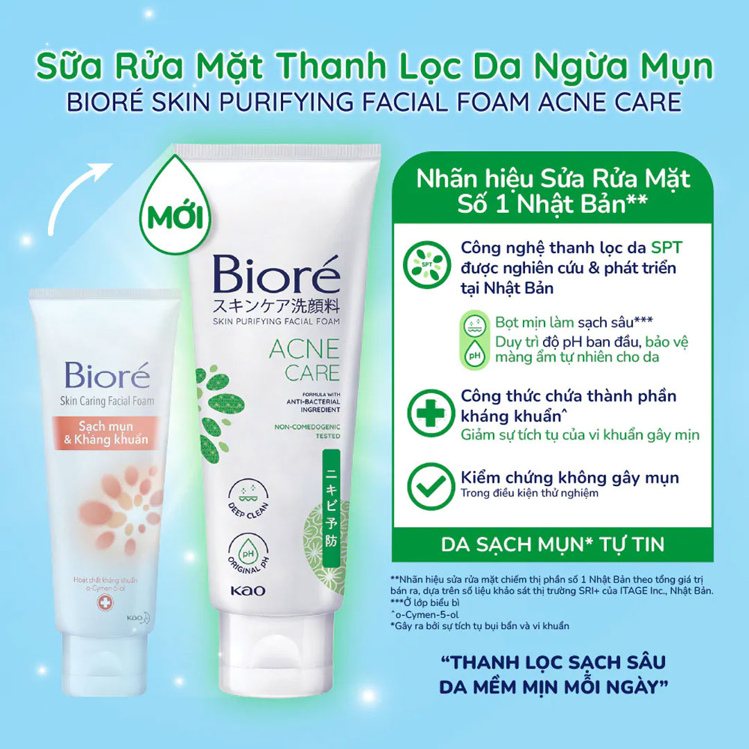 Sữa rửa mặt Bioré xanh lá Nhật Bản ngừa mụn 100g